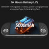 Portable handheld game console with 5000mAh rechargeable battery offering 5+ hours of gameplay and USB Type-C fast charging